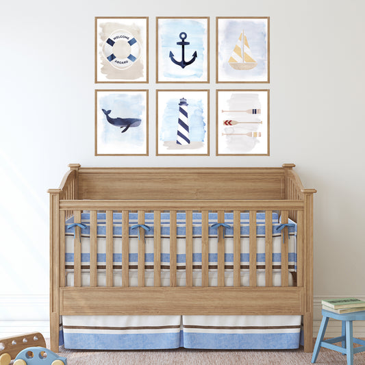 Nautical Themed Nursery Art/Decor 8"x10" 6 Print Bundle