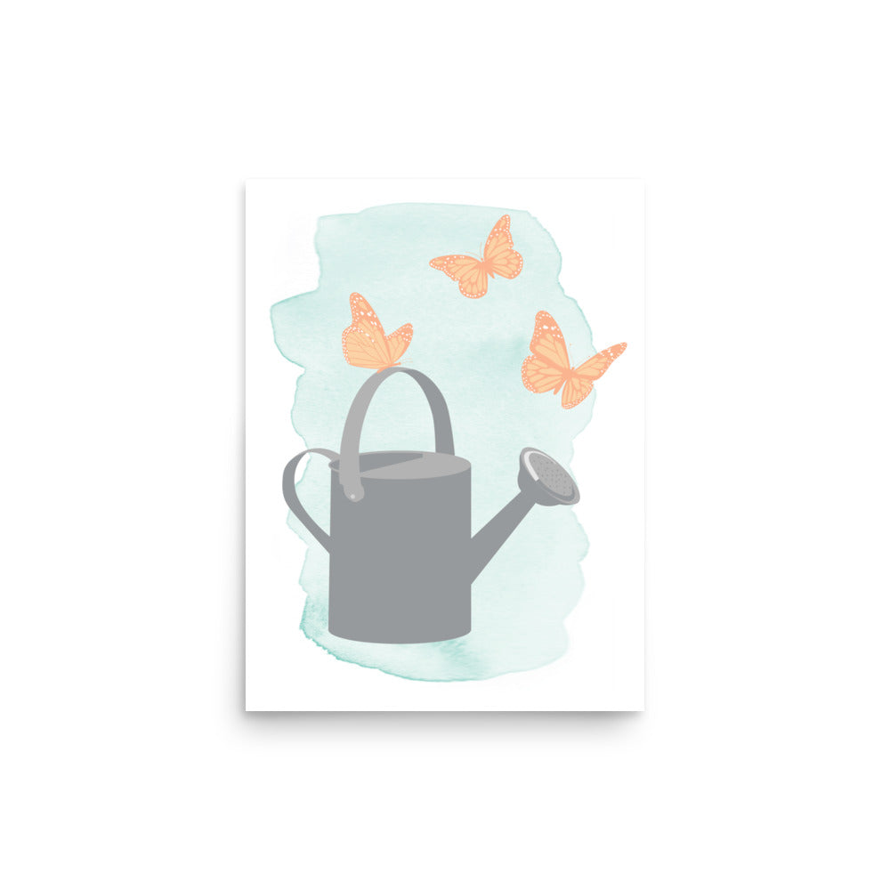 Earthen Watering Can and Butterflies Print