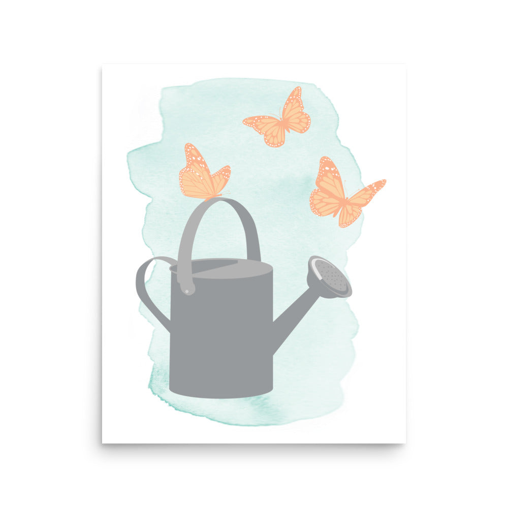 Earthen Watering Can and Butterflies Print