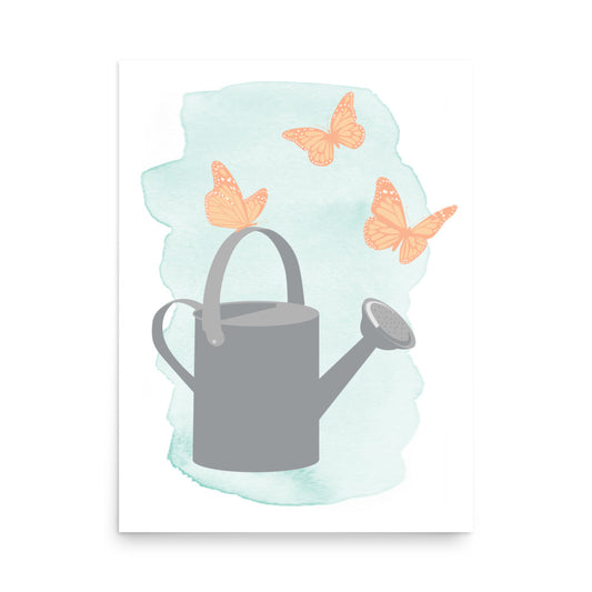 Earthen Watering Can and Butterflies Print