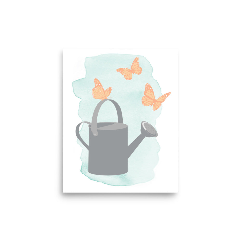 Earthen Watering Can and Butterflies Print